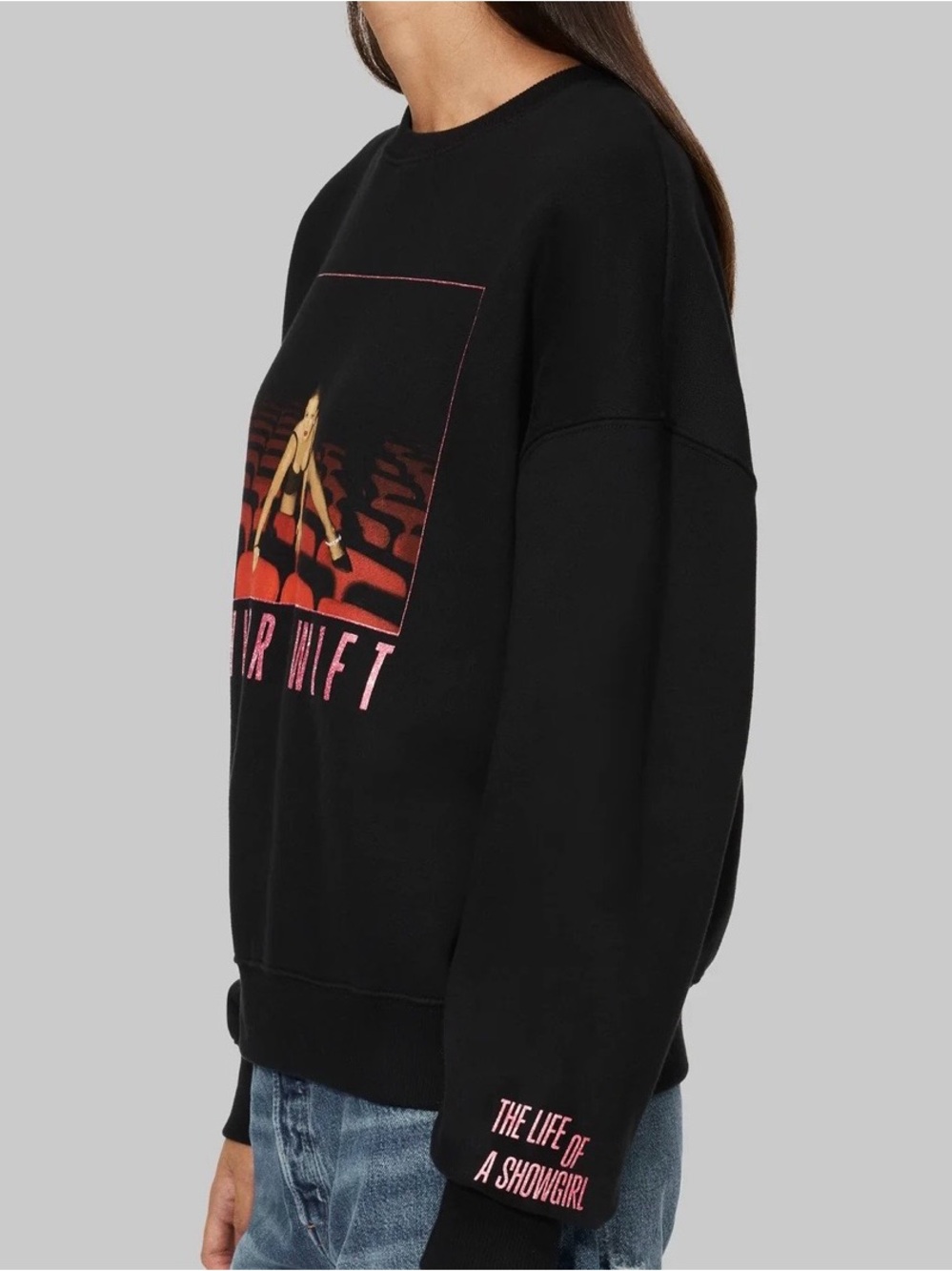 Taylor Swift Life of a Show Girl It’s Frightening Black Crewneck Sweatshirt - Picture 3 of 7